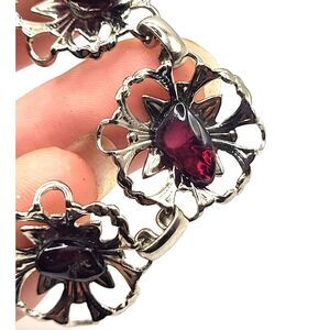 Raw Garnet And Stelring Silver Western Style Bracelet 7.5in